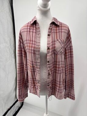 Prana Pink Plaid Long Sleeve Button-Up Shirt (flannel)